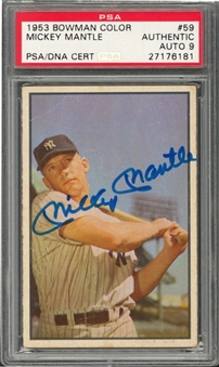 1953 Bowman Color #59 Mickey Mantle Signed Card – PSA/DNA MINT 9 Signature!